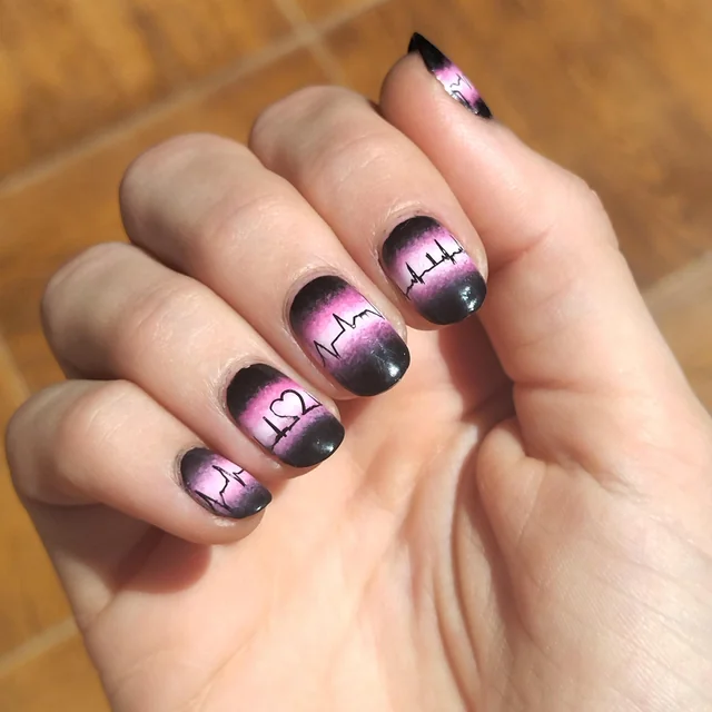 Ombre heart beat nail art