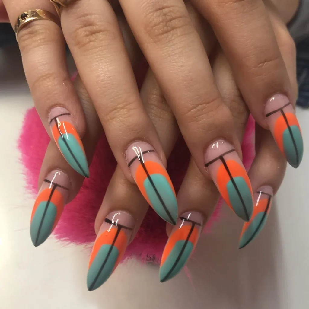 Orange and green boho nails