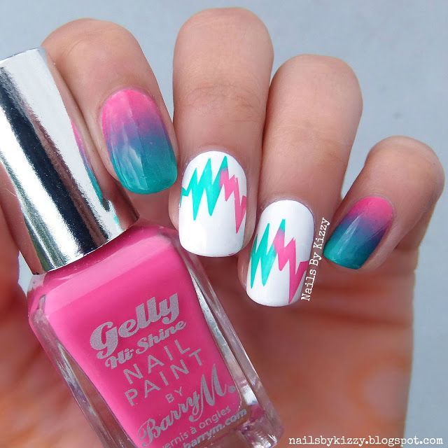 Pink and blue ombre lifeline nail art