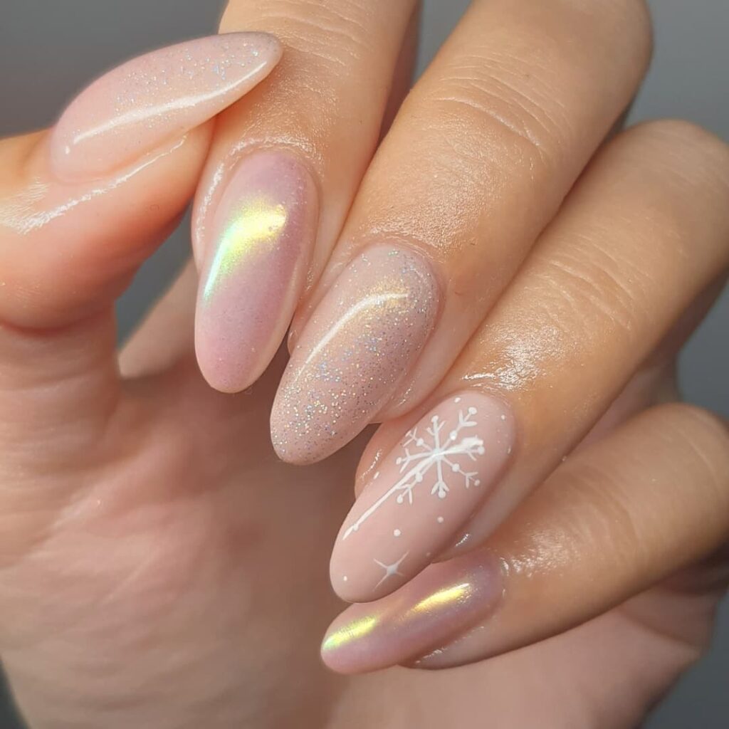 Pink and white fairy nails