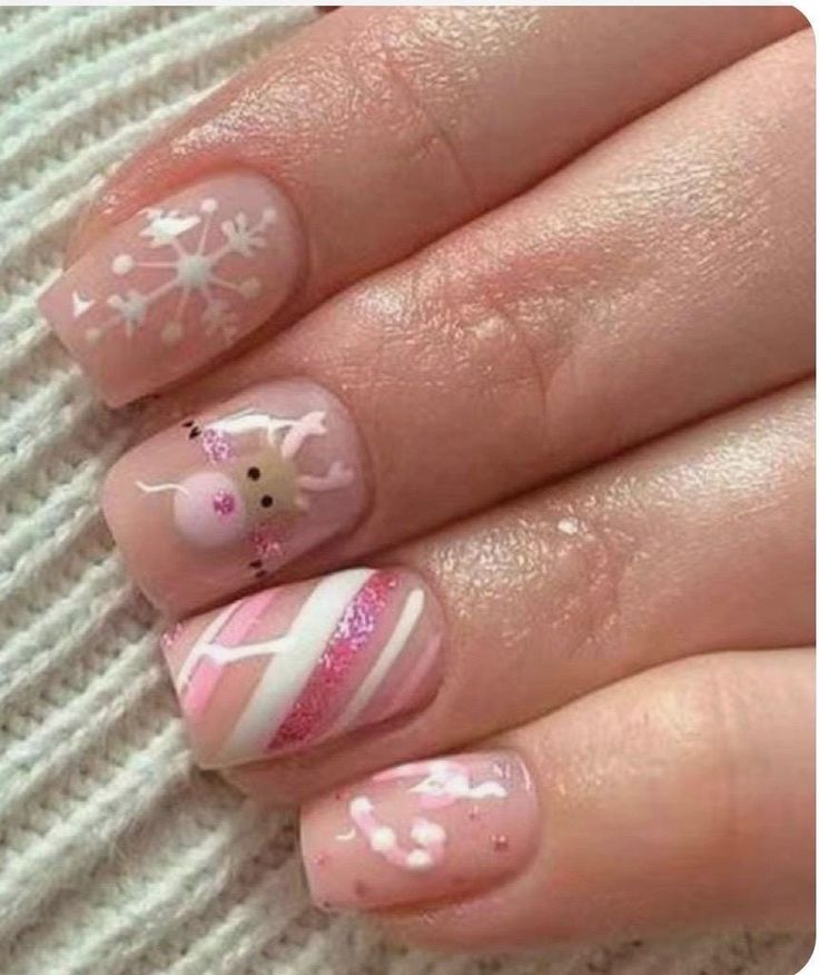 Pink reindeer nails