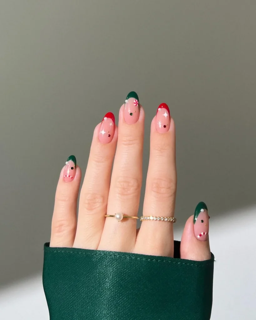Red and green Christmas nail art design