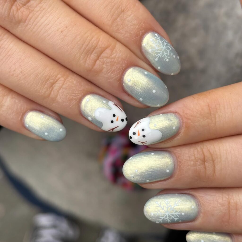 Snowman french tip nail design