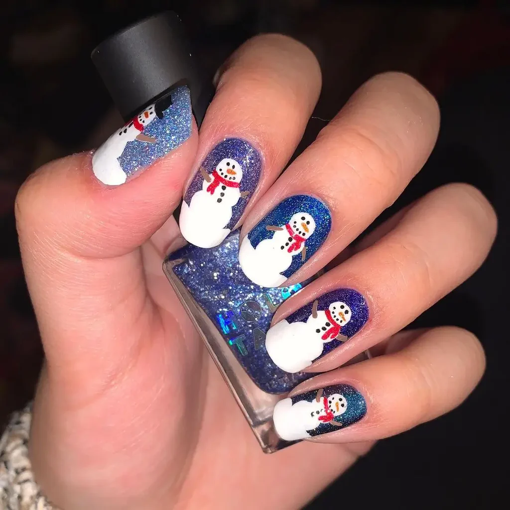 Snowman night sky nail art