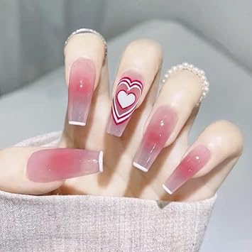 Sweet pink heartbeat ballerina nail design