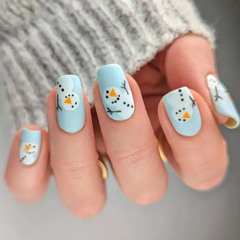 cute snowman light blue winter nail art