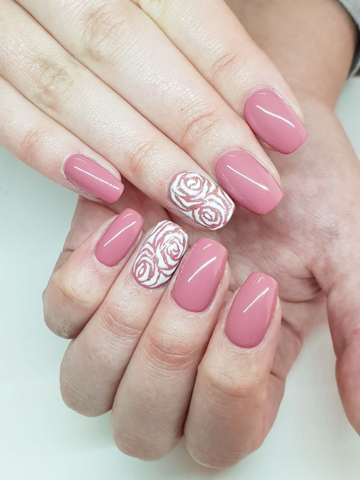 pink and white rose nail art