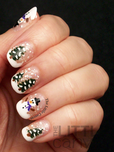 snowman and christmas tree nail art for winter 
