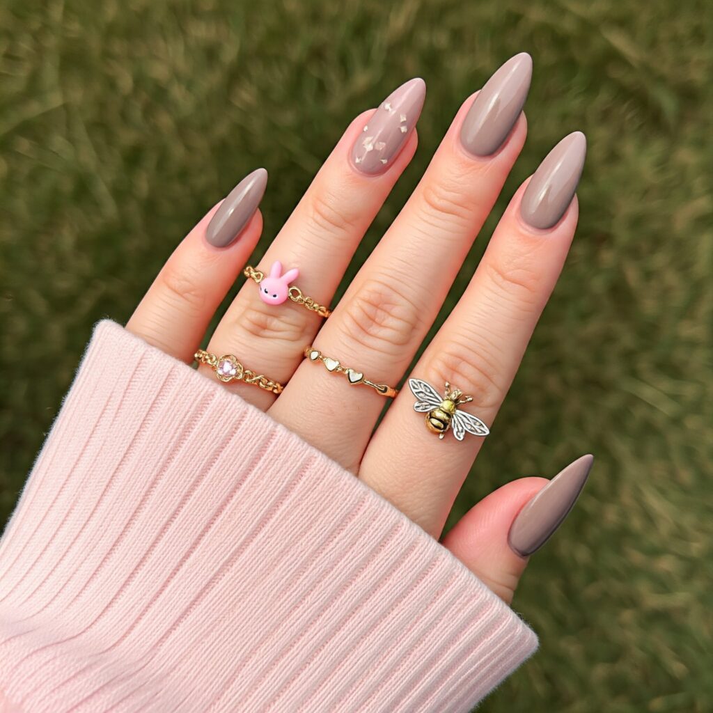 taupe grey almond nails