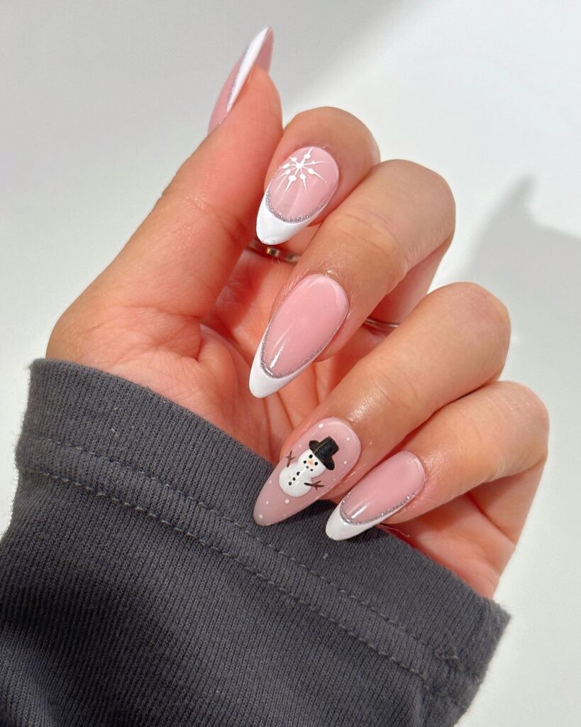 white snowman nail art design