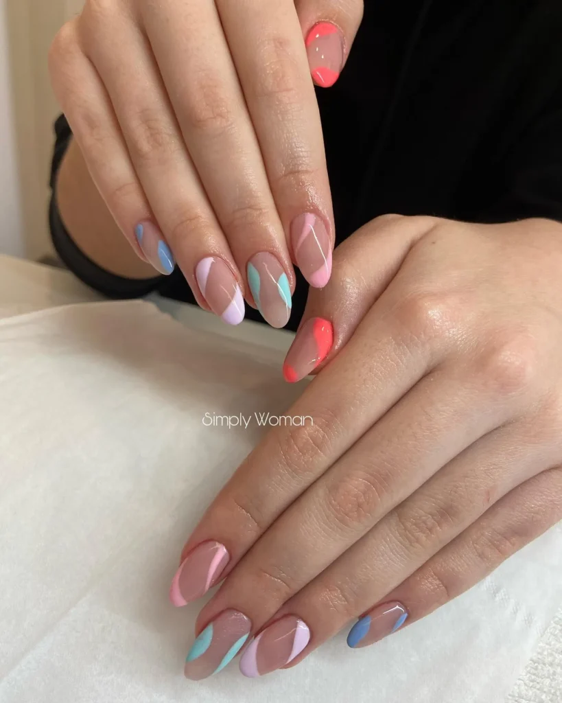 Colorful pastel nail art with squiggles