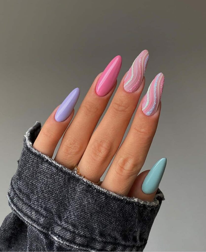 Glitter swirl nail art