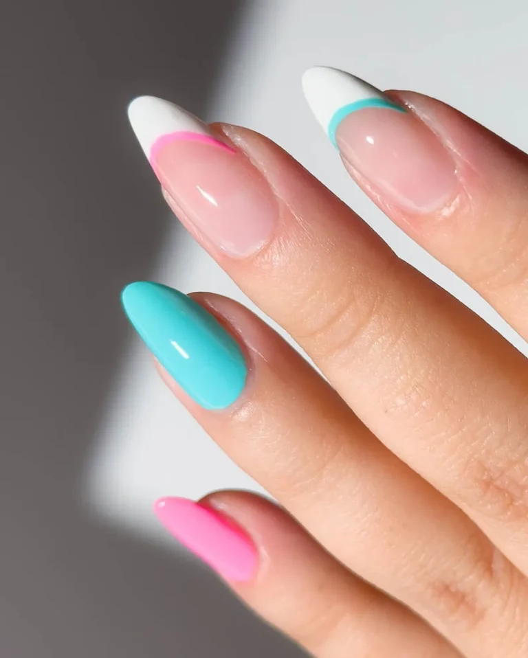 cool pink and blue almond nails