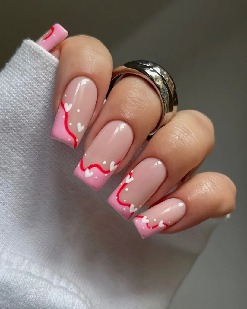 Red, pink and white color nail art via