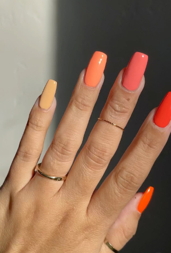 All orange shades on nails