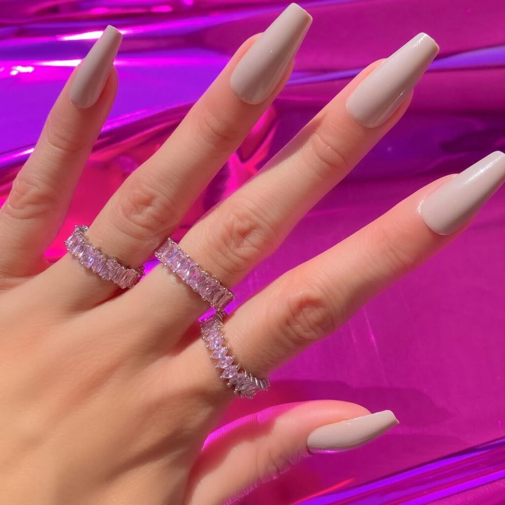 Coffin shaped beige nails