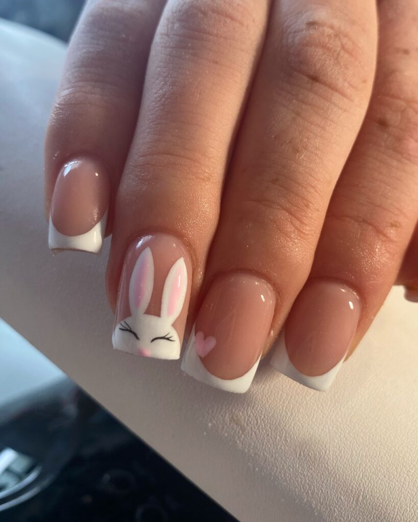Eyes closed bunny nail art