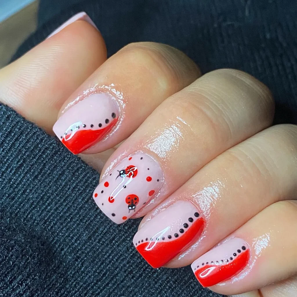 Lady bug, squiggles and polka dot nails