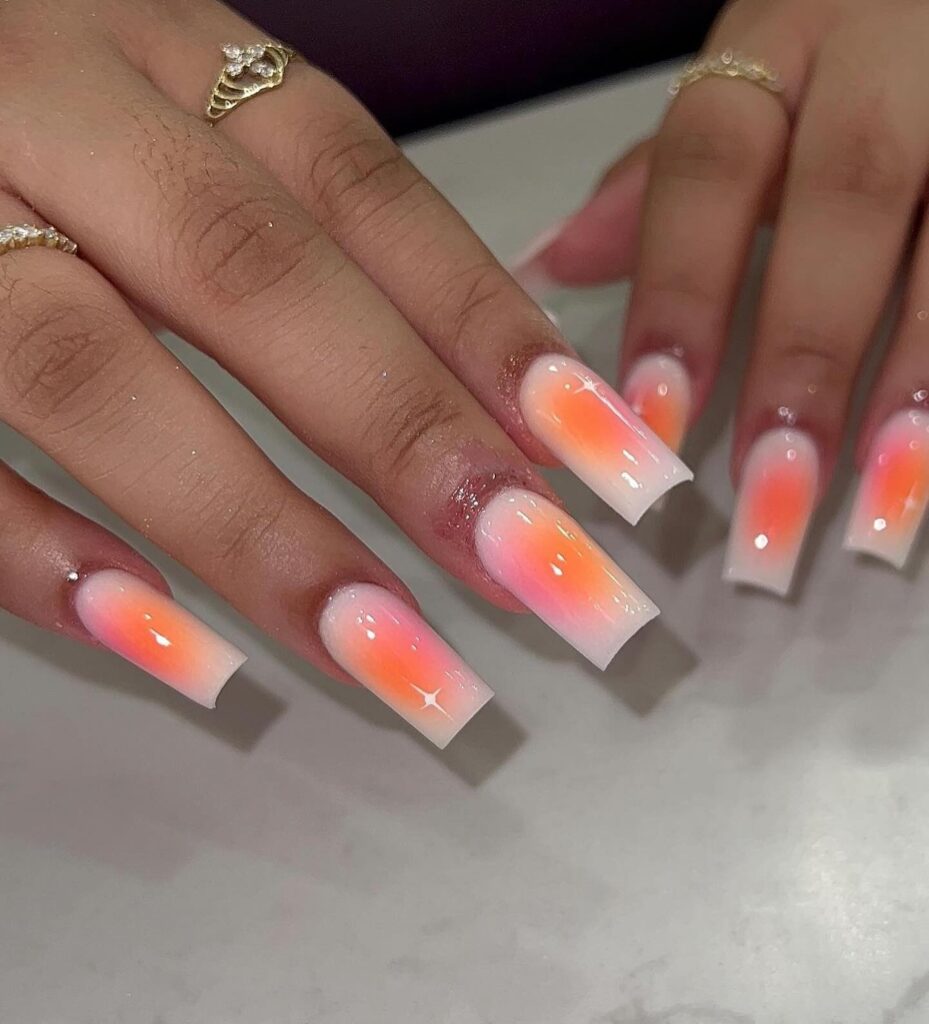 Beautiful orange aura nail art