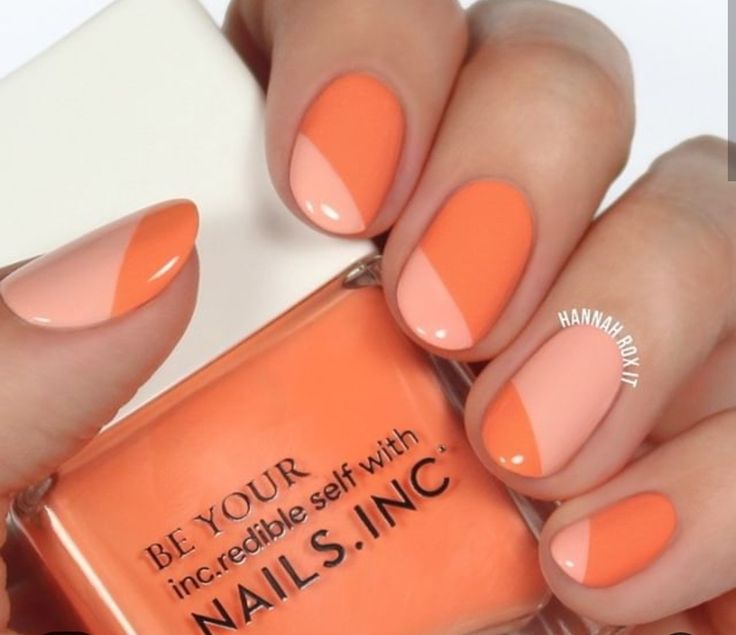 Orange color block nails