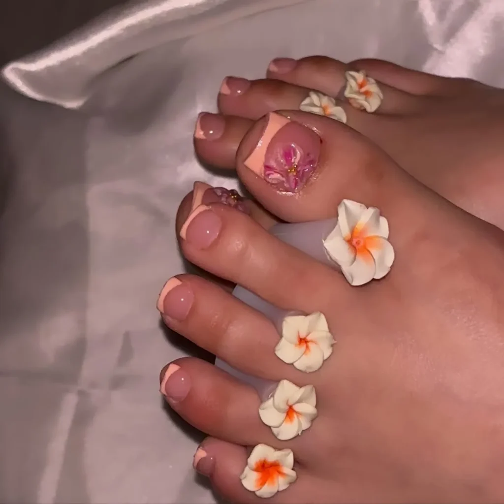 Pastel orange toe nail art
