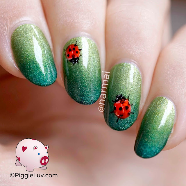 ladybug nails with green ombre