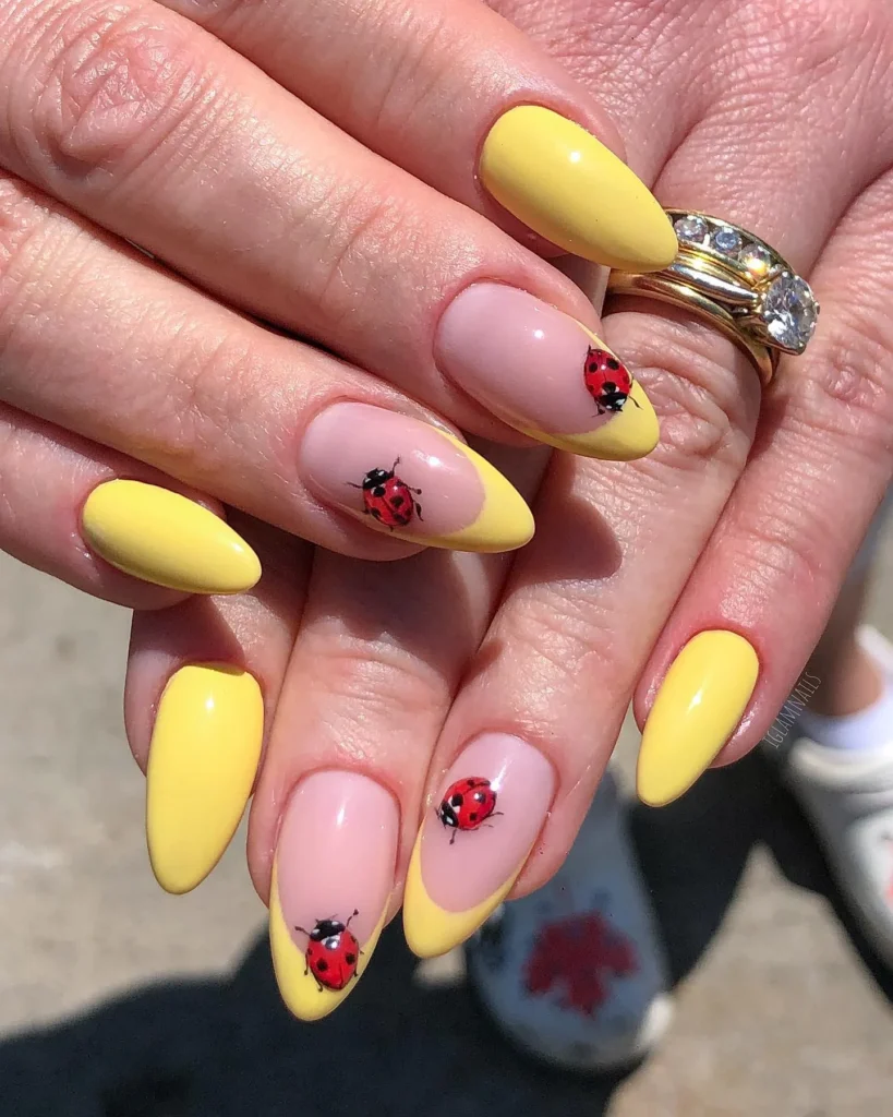 ladybugs with yellow french tip