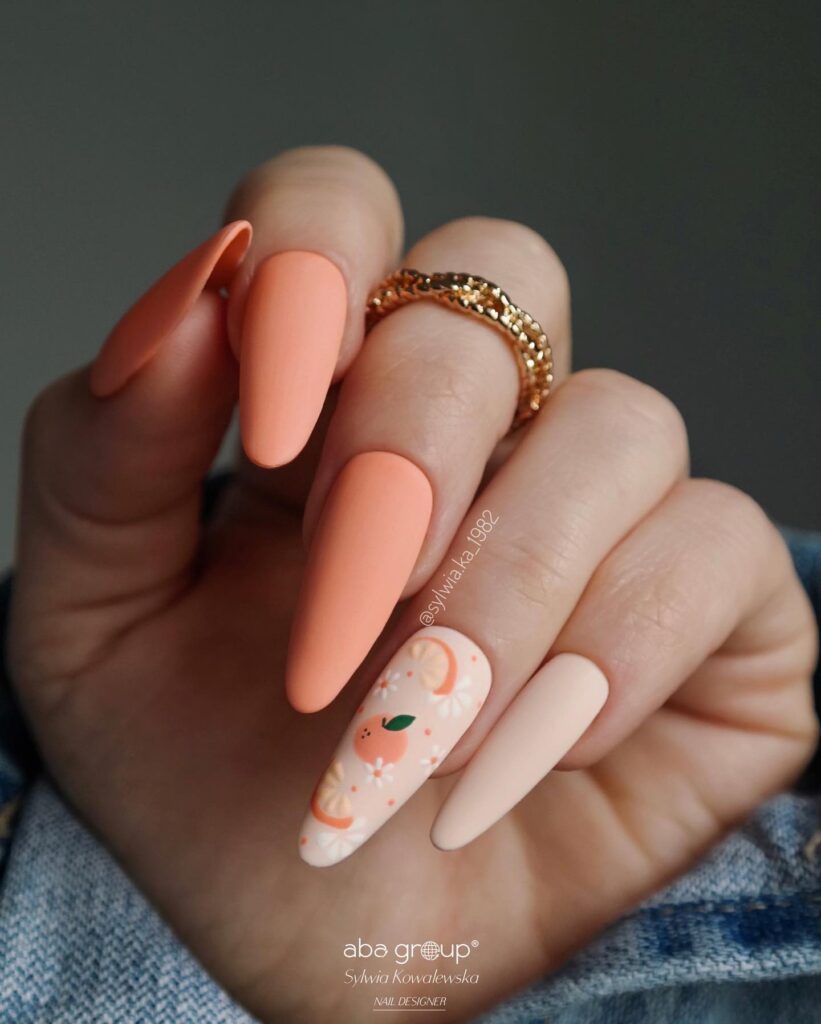 matte pastel orange nails