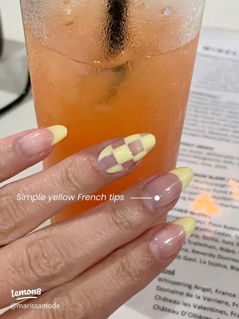 pastel yellow checkerboard nails