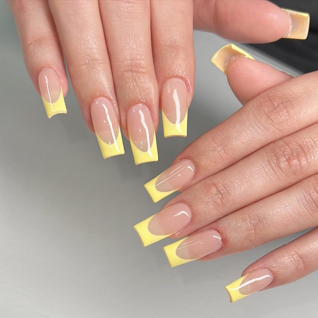 pastel yellow french tip on square nails
