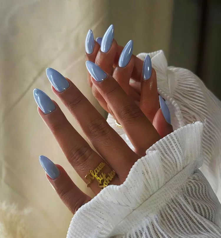 Baby blue chrome nails