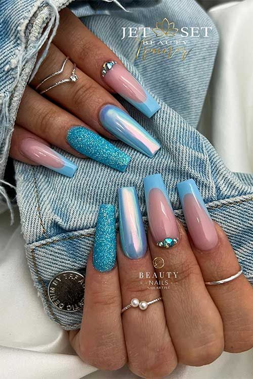 Blue chrome french tips