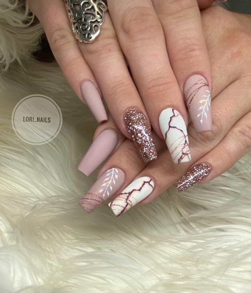 Coffin shaped marble nail art