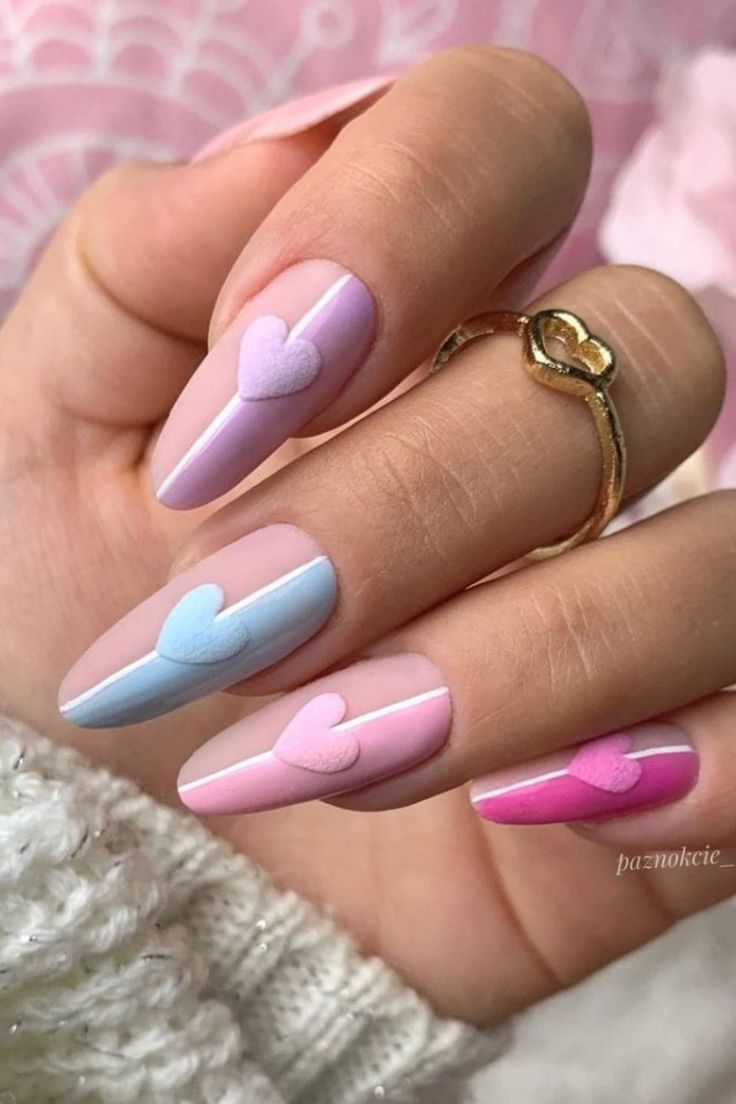 Colorful pastel heart nails