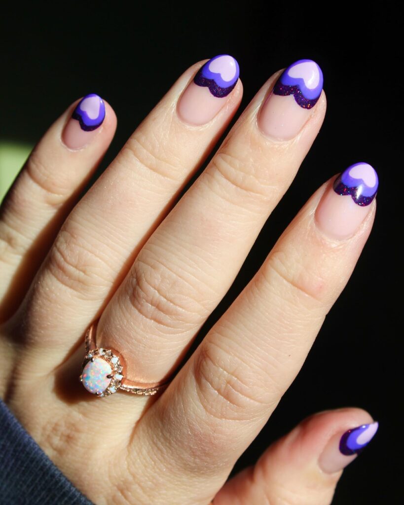 Gradient heart shape french tip in purple color