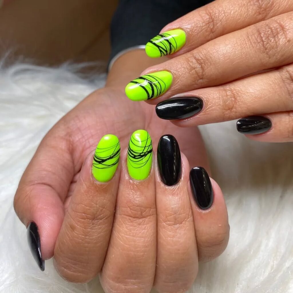 Green and back oval nails