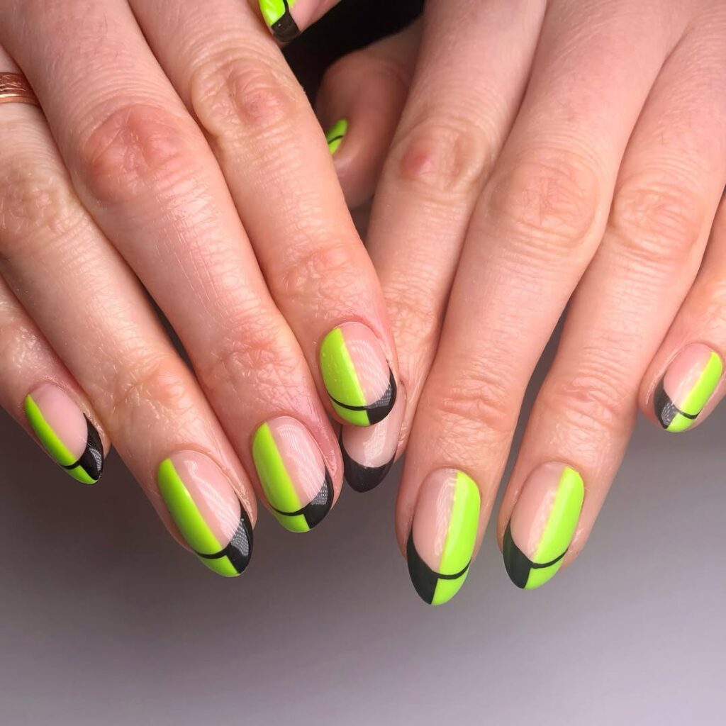 Lime Green and black negative space nails
