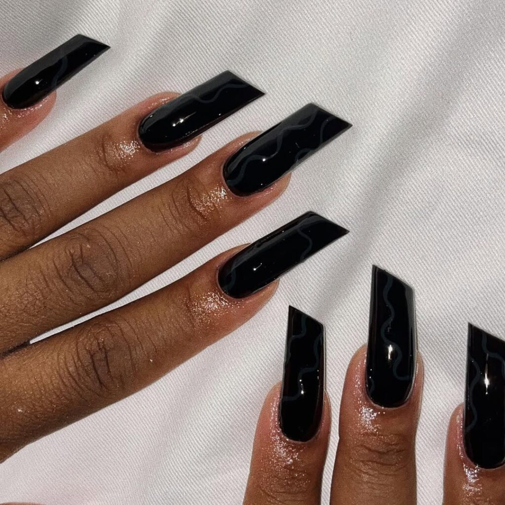 Jet black lipstick shape nails