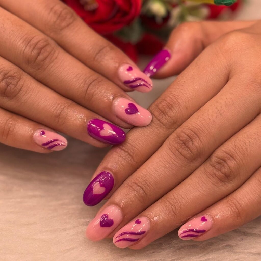 Negative spaced heart nail design