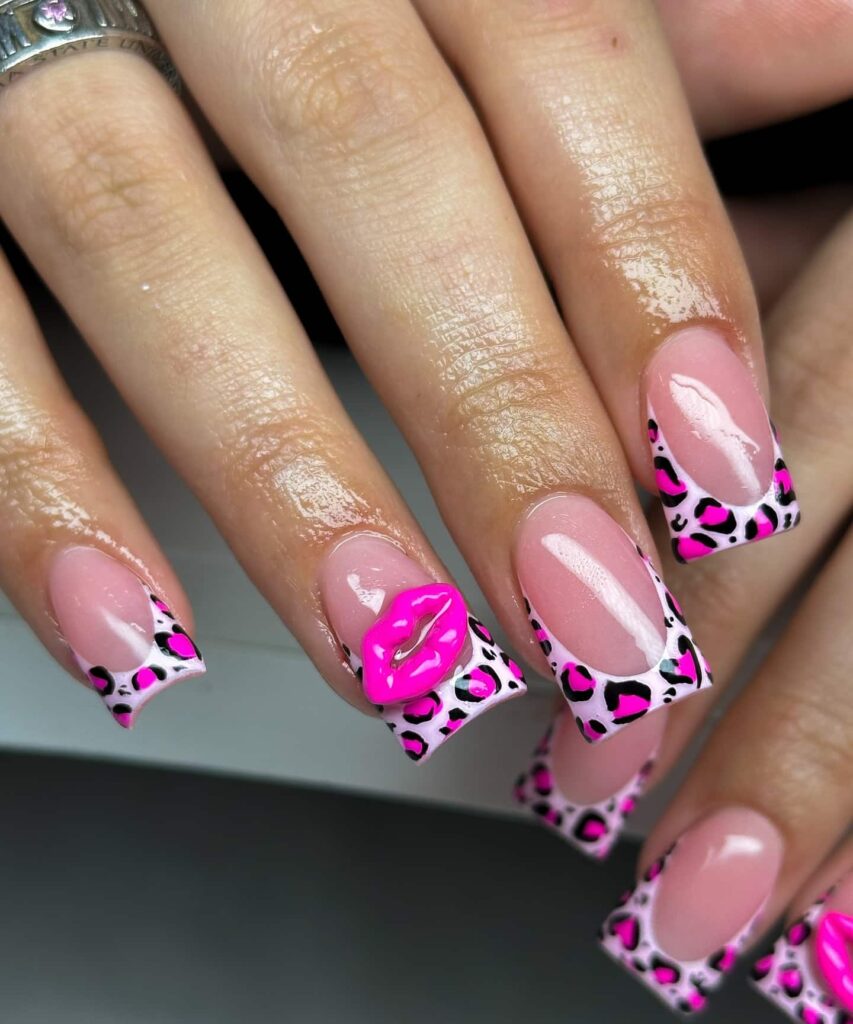 Pink cheetah print duck nails