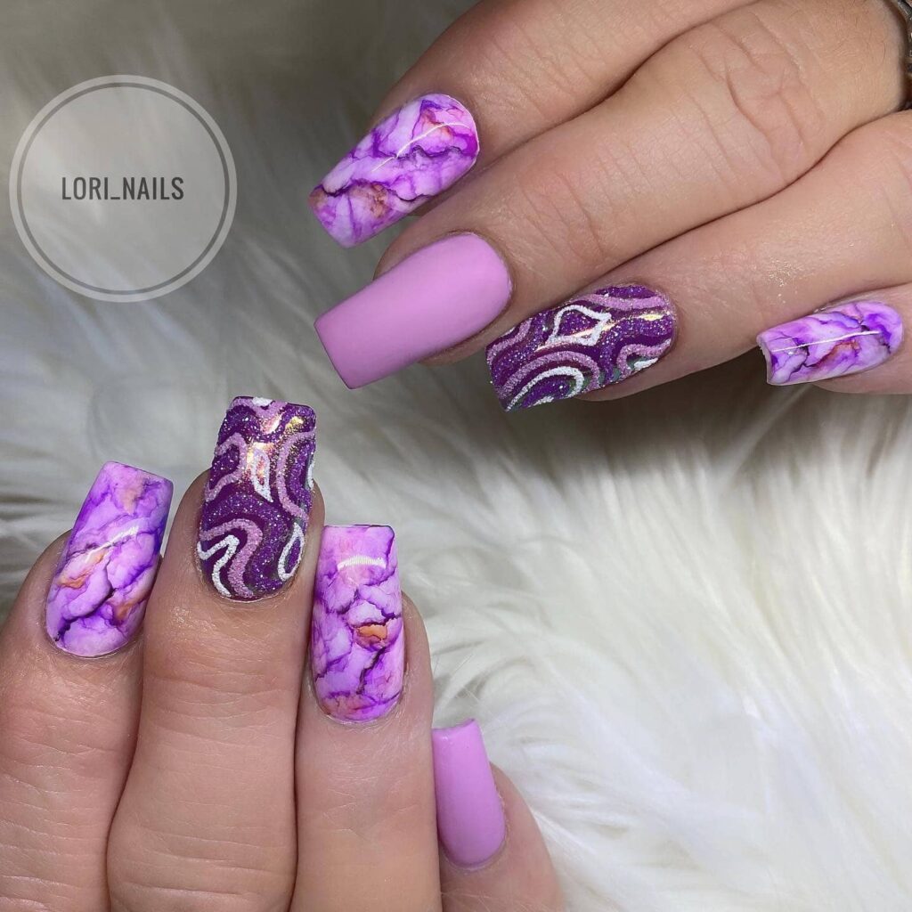 Purple marble nails