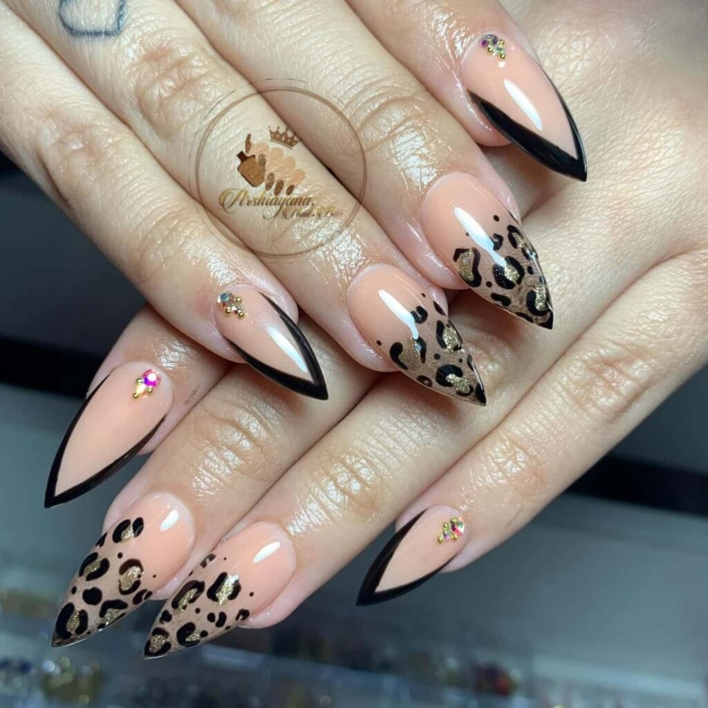 Cheetah print stiletto shaped nails