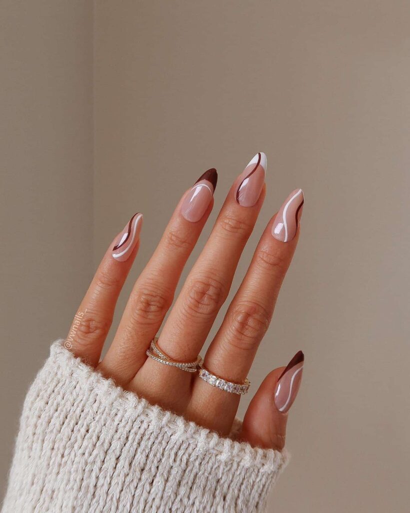 Swirls and french tip in brown