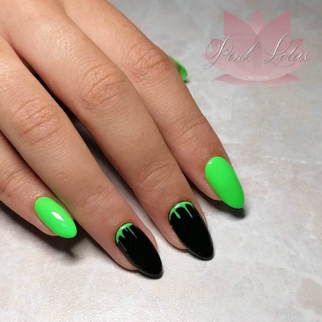 bright green dripping nail art