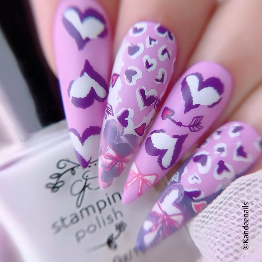 heart and bow nail art