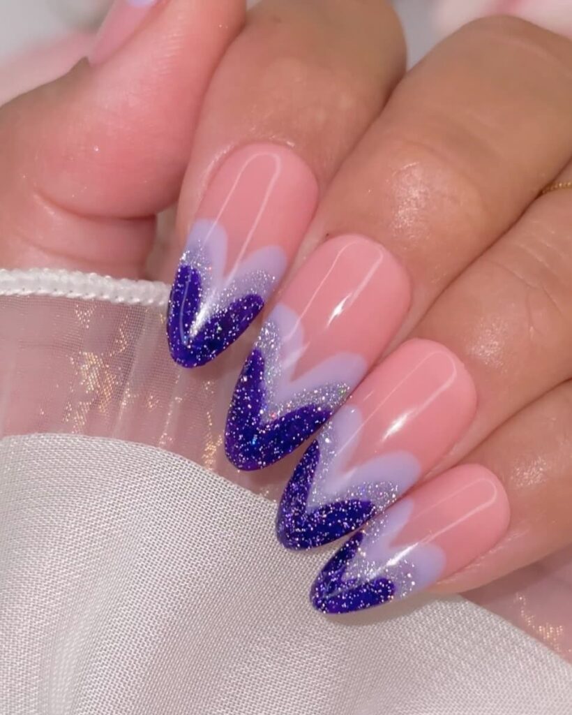 heart french tip in purple color