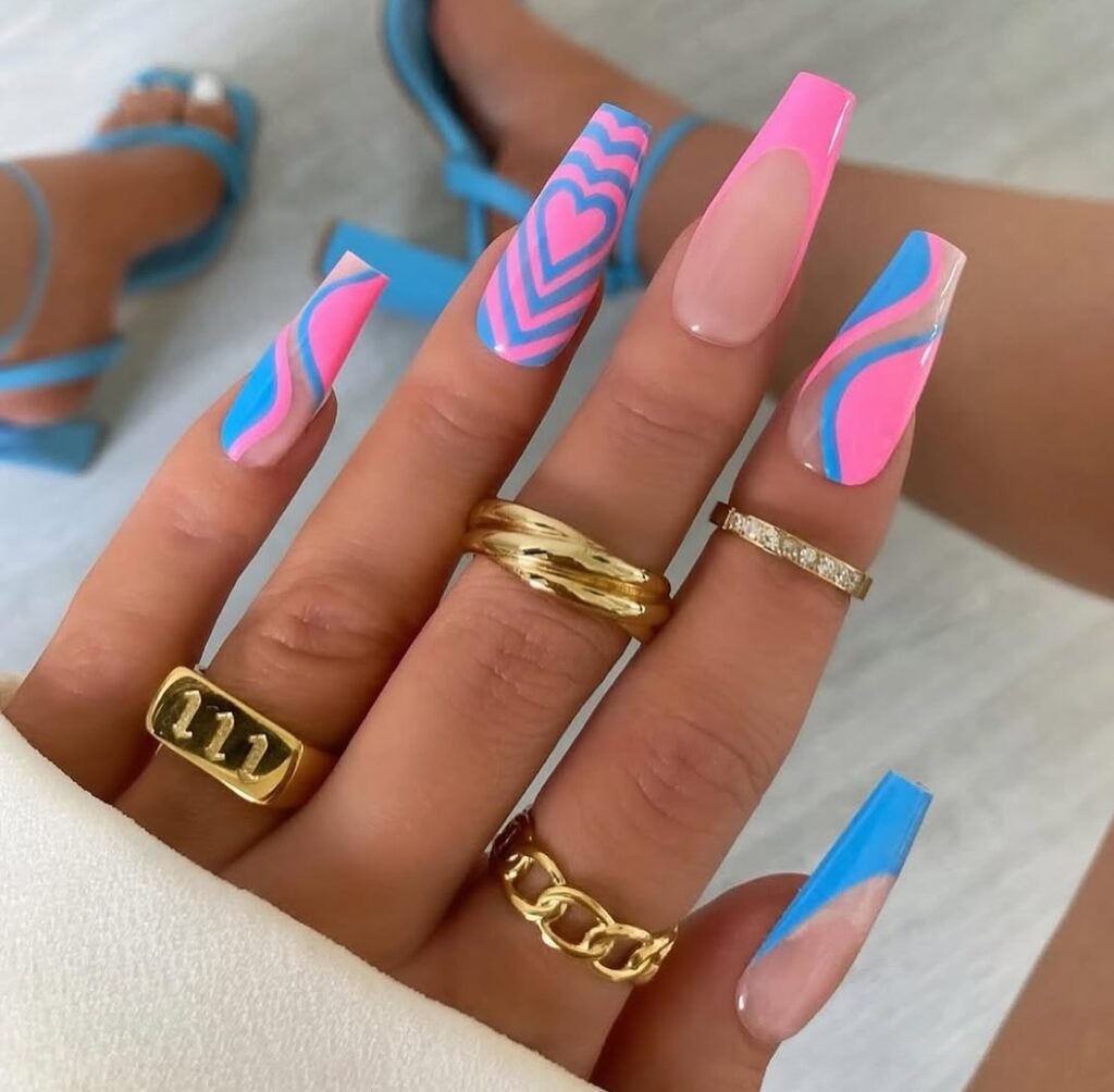 neon Pink and blue nail art