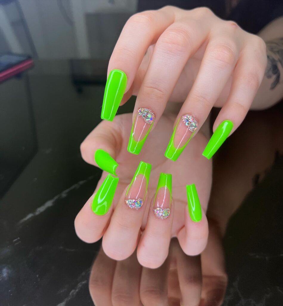 neon green coffin nails