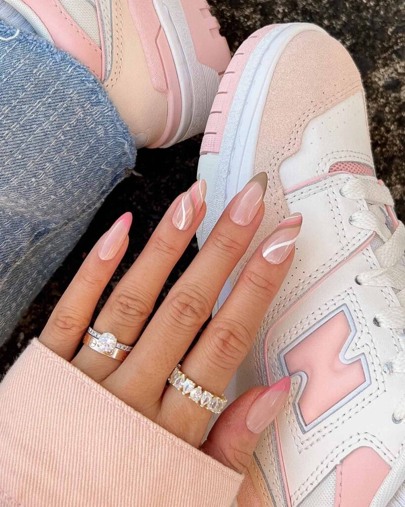 pink and brown swirl nail art