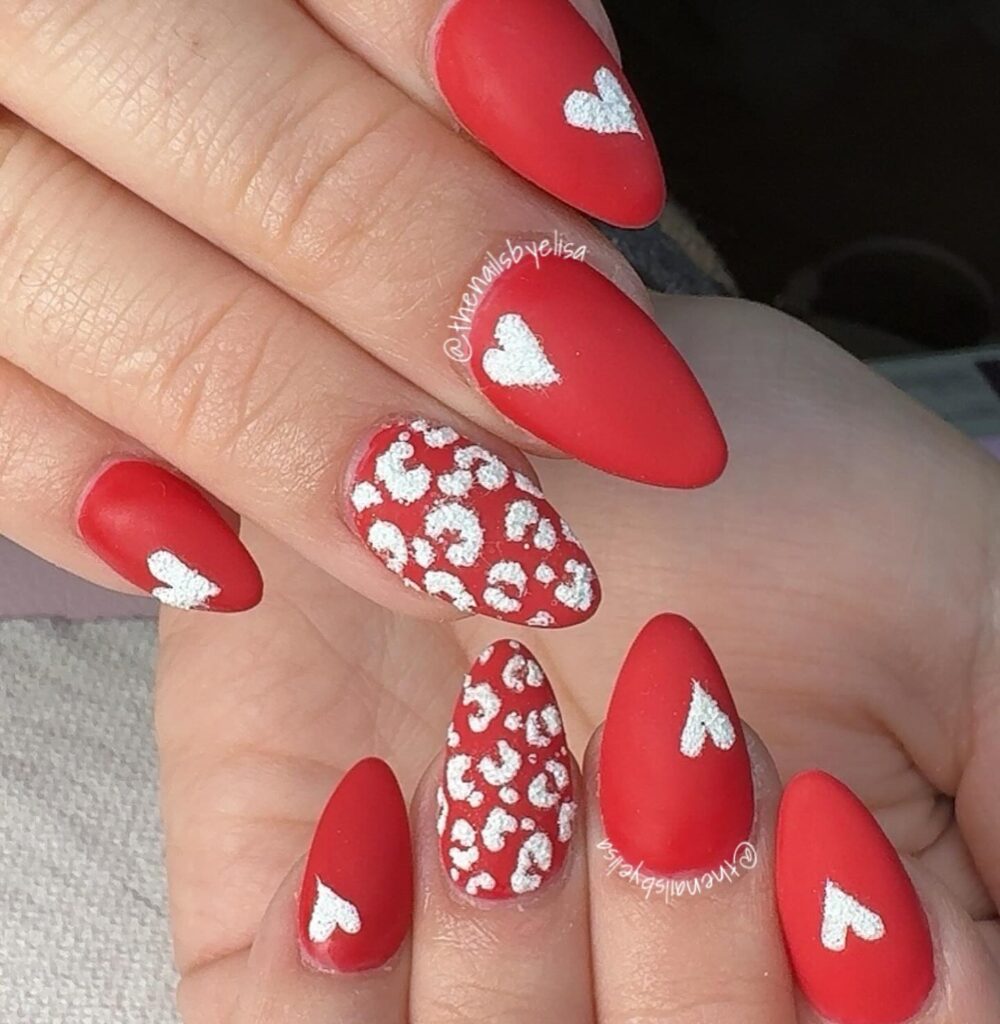 Romantic red and white nail art